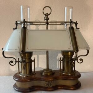 Lampada da Tavolo "Locomotiva" in Ottone e Legno con Doppia Luce