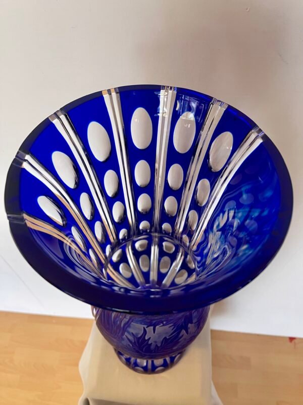 Vaso Artistico in Crystal Blu Cobalto Inciso a Mano - Opera Unica - Immagine 6
