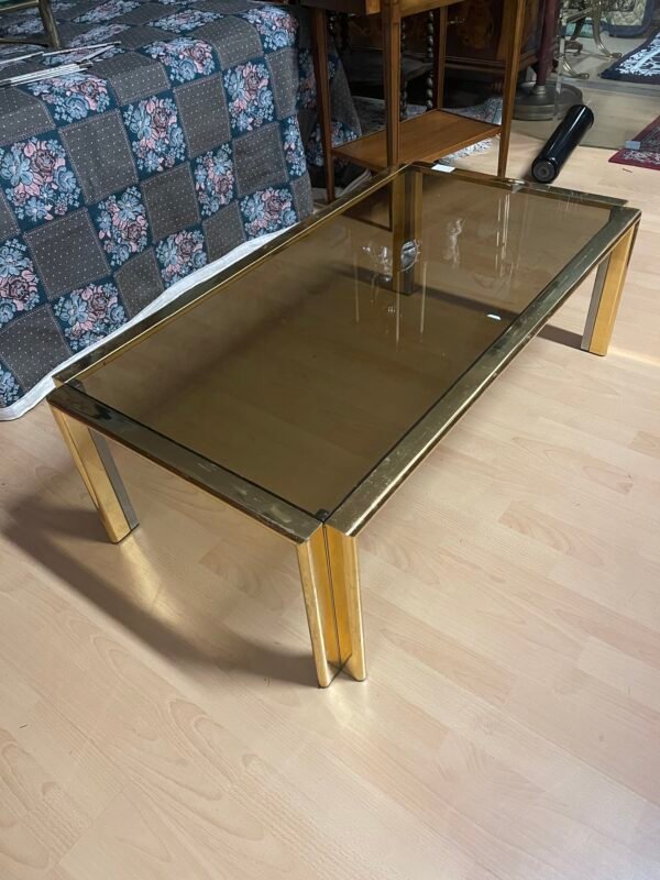 Elegante Tavolino da Salotto Vintage in Ottone e Vetro Fumé - Image 3