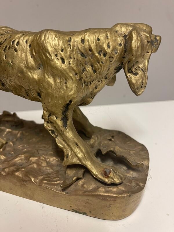 Scultura "Cane da Caccia in Punta" in Bronzo Dorato - Image 5