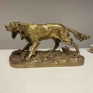 Scultura "Cane da Caccia in Punta" in Bronzo Dorato