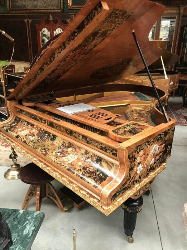 Pianoforte Verticale Antico con Ricchi Intarsi Art Nouveau - Image 4