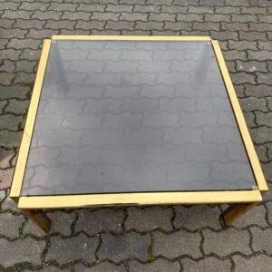 Tavolino da Salotto Quadrato in Ottone e Vetro Fumé