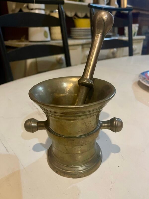 Mortaio e Pestello Antico in Bronzo Massiccio - Image 4