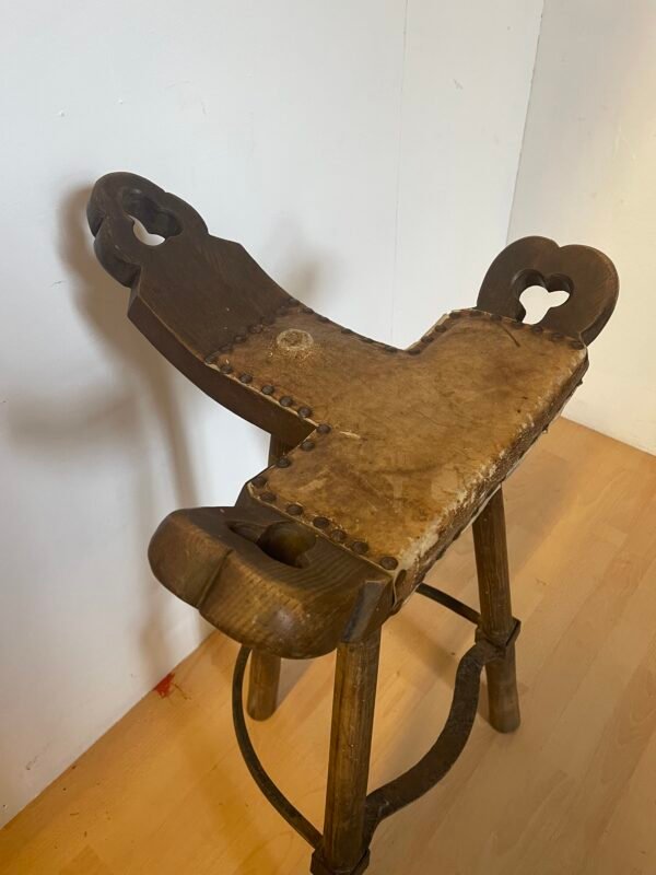 Sedia Contadina Rustica in Legno e Cuoio Chiodato - Image 2