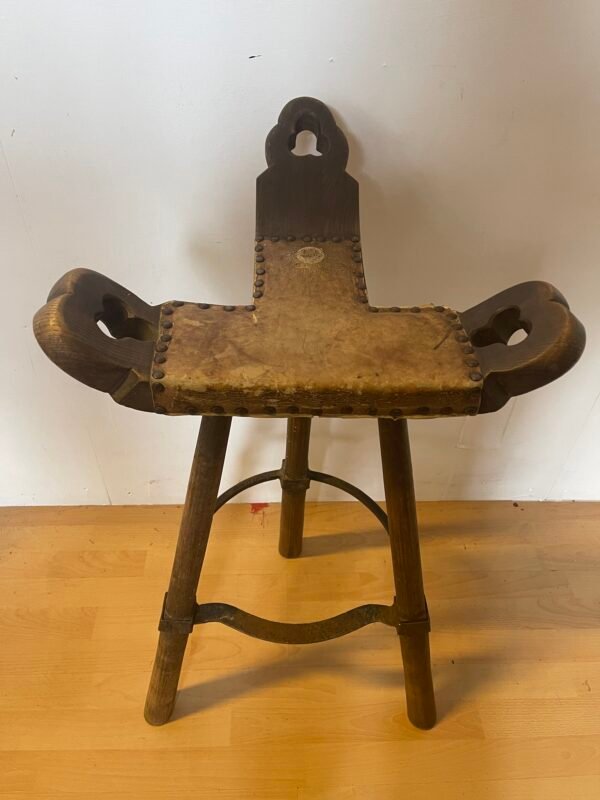 Sedia Contadina Rustica in Legno e Cuoio Chiodato - Image 4