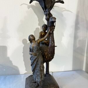 Lampada da Tavolo in Bronzo Stile Orientalista con Tema Esotico