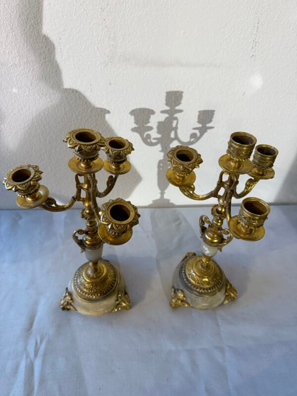 Coppia di Candelabri Impero in Bronzo Dorato e Onice - Image 5
