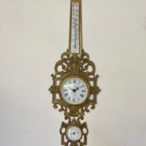 Orologio da parete barometrico vintage in stile Luigi XVI con termometro – Cornice in ottone dorato