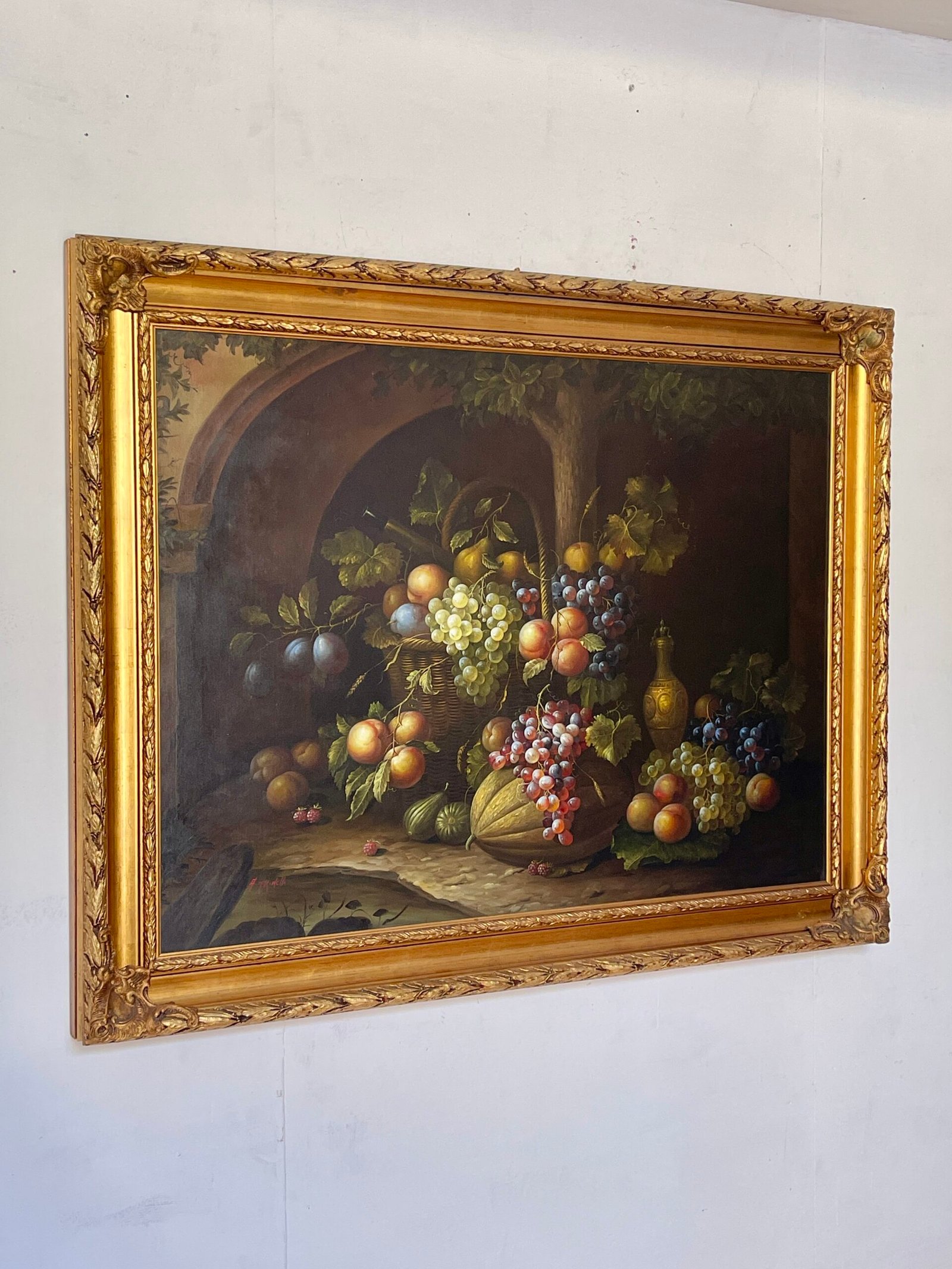 "Natura Morta con Frutta e Bottiglia" - Dipinto firmato A. Marinelli - Image 6