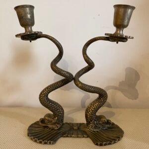 Candelabro Vintage in Bronzo con Design Serpenti Intrecciati