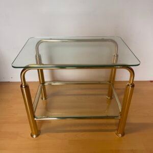 Tavolino Vintage Rettangolare in Ottone e Vetro