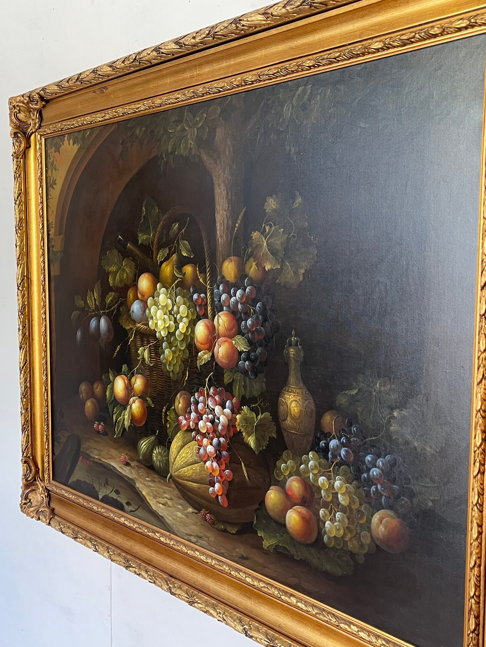 "Natura Morta con Frutta e Bottiglia" - Dipinto firmato A. Marinelli - Image 2