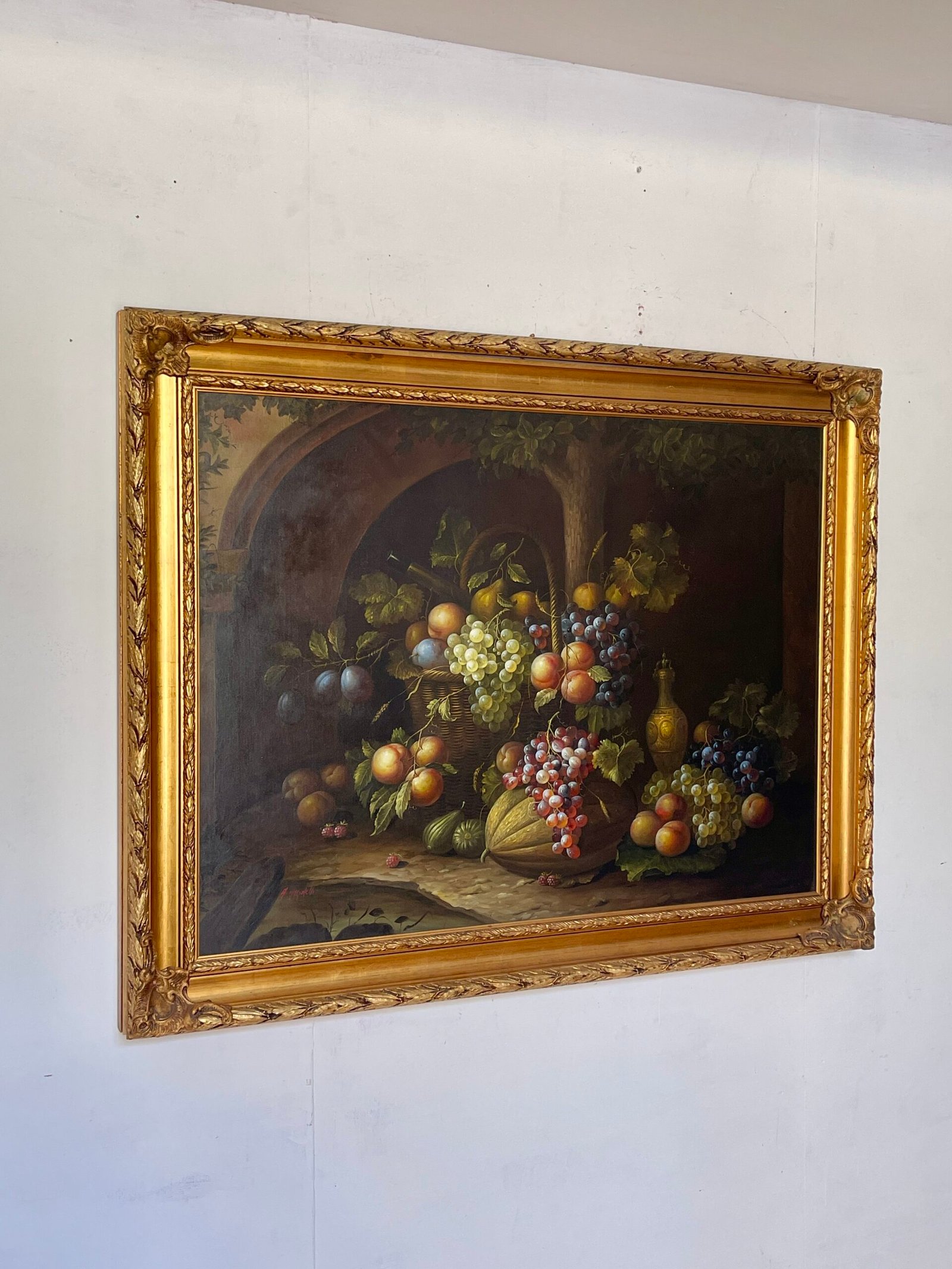 "Natura Morta con Frutta e Bottiglia" - Dipinto firmato A. Marinelli - Image 3