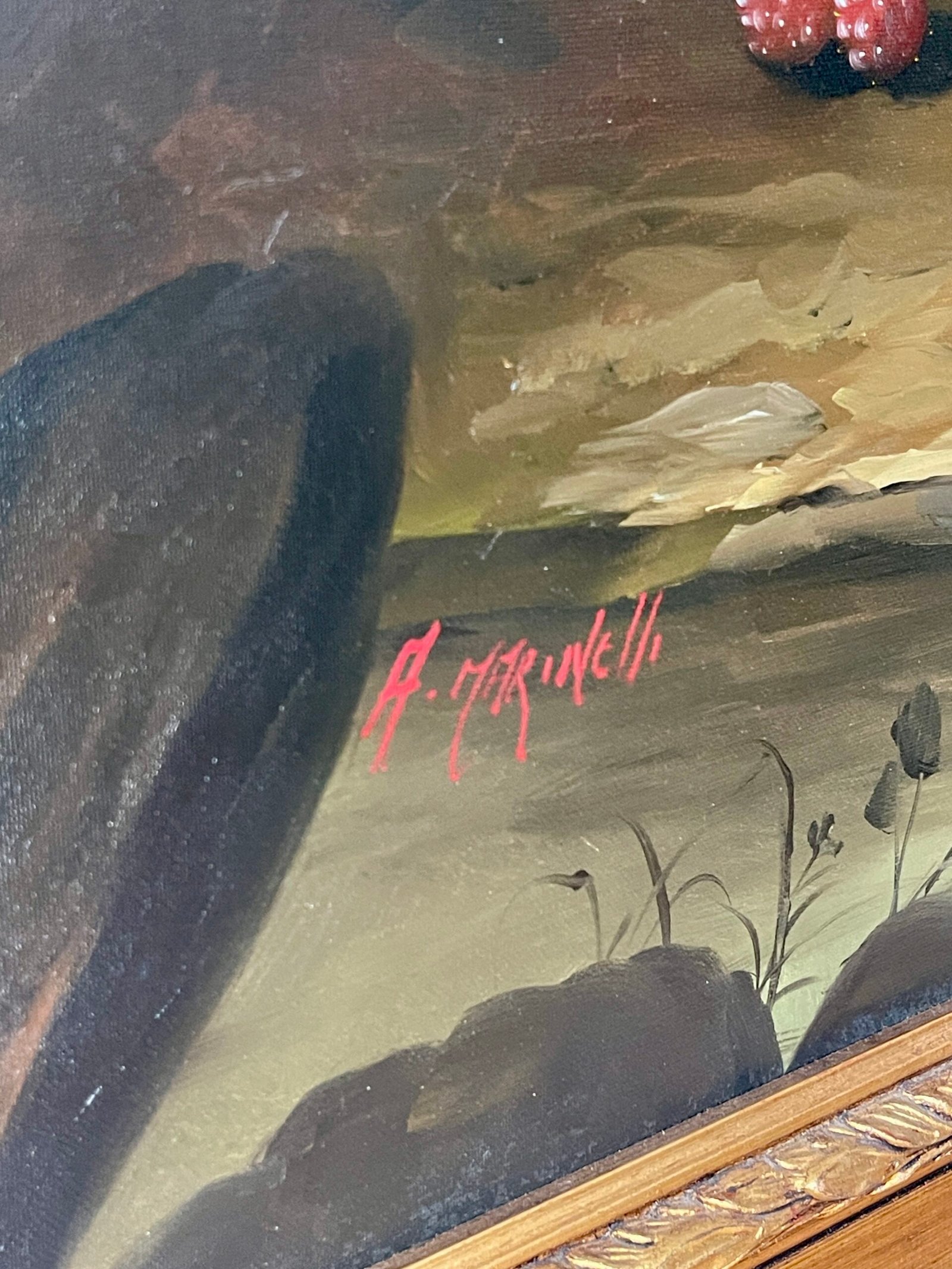 "Natura Morta con Frutta e Bottiglia" - Dipinto firmato A. Marinelli - Image 9