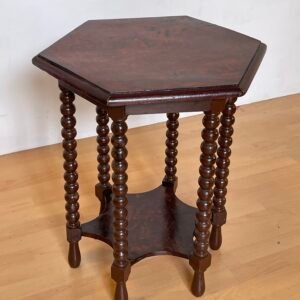 Tavolino Esagonale Antico in Legno Scuro – Gambe Tornite a Spirale, Stile Vittoriano