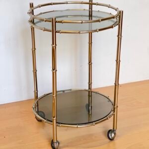 Carrello bar vintage in metallo ottonato e vetro fumé, Italia, anni '70