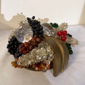 Scultura Decorativa "Cesto di Frutta" in Cristallo, Vetro e Metallo