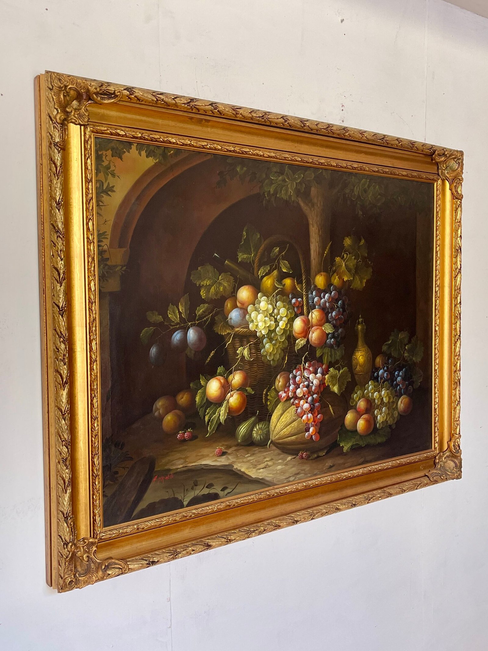 "Natura Morta con Frutta e Bottiglia" - Dipinto firmato A. Marinelli - Image 5