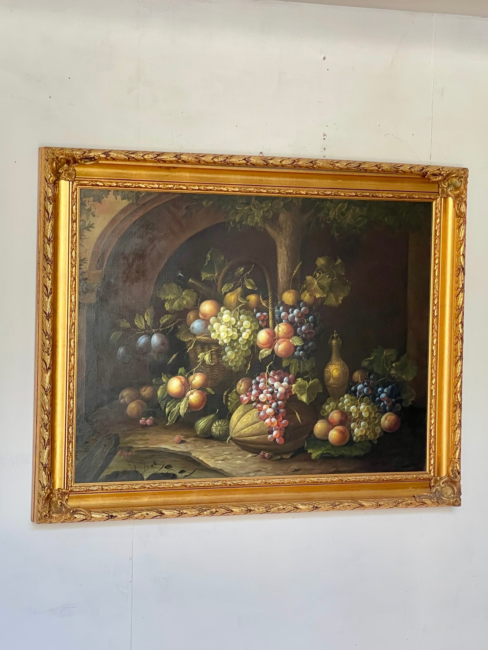 "Natura Morta con Frutta e Bottiglia" - Dipinto firmato A. Marinelli