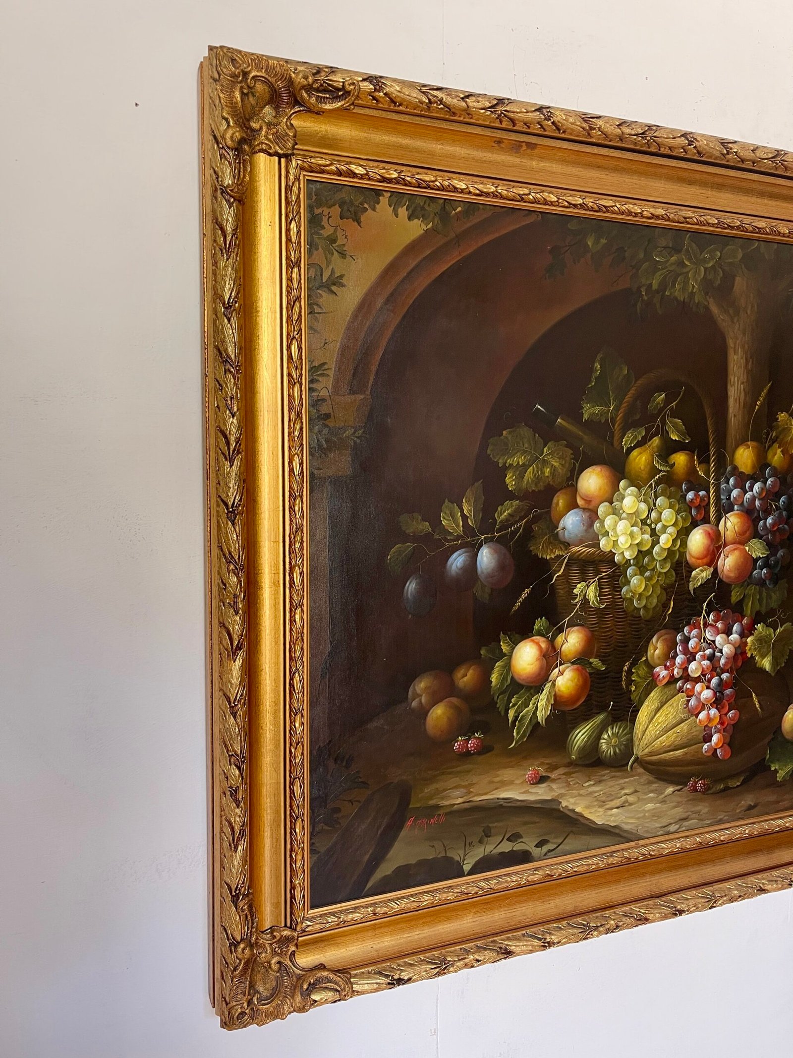 "Natura Morta con Frutta e Bottiglia" - Dipinto firmato A. Marinelli - Image 7