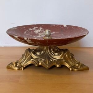 Magnifico Piatto da Centro in Marmo Rosso con Base Dorata, Italia, anni '90