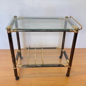 Carrello Vintage in Vetro e Metallo con Dettagli Dorati