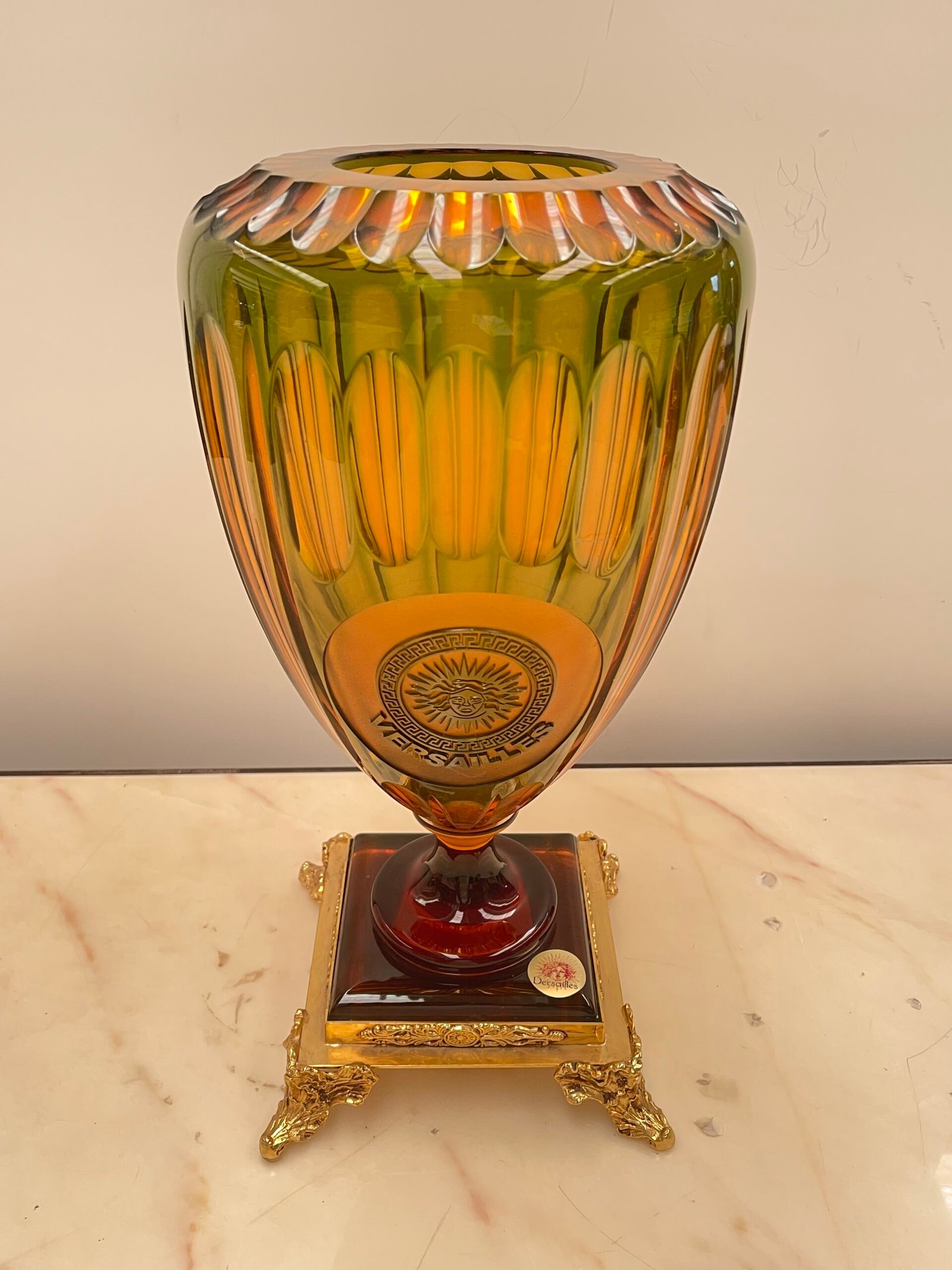 Splendido Vaso in Cristallo Versace con Base Dorata. Italia, anni '70 - Image 2
