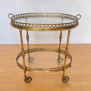 Carrello da Servizio Vintage in Ottone e Vetro – Stile Barocco Francese