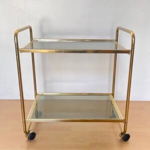 Carrello Bar Vintage in Ottone e Vetro Fumé – Anni ‘70