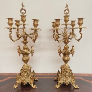 Coppia di Candelabri Antichi in Bronzo Dorato - Stile Rococò, XX Secolo
