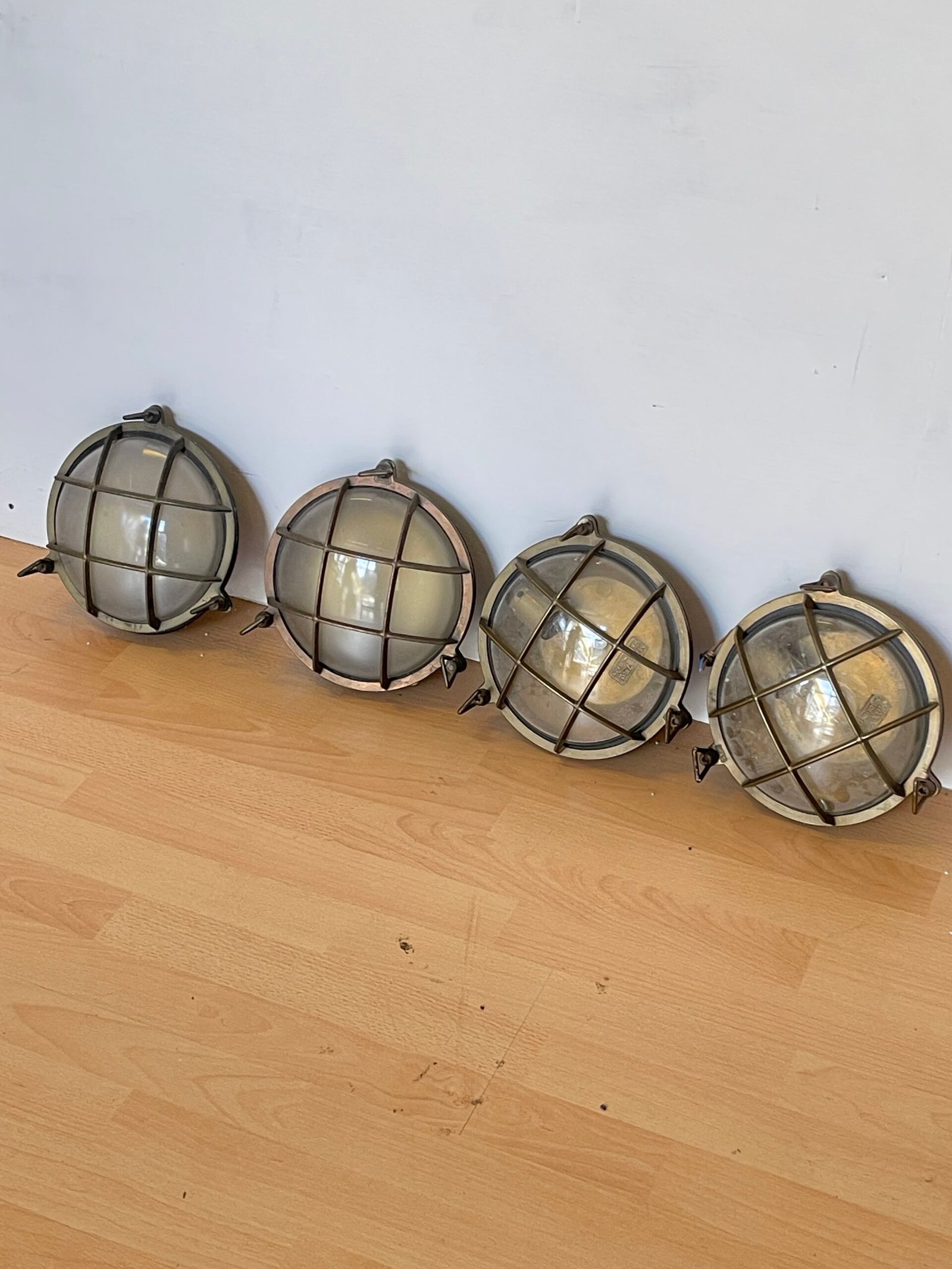 Set di 4 Lampade Industriali Vintage con Gabbia