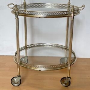 Carrello bar italiano in metallo argentato e vetro degli anni '90