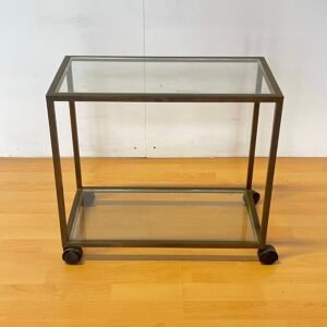 Carrellino Vintage in Vetro e Metallo con Ruote