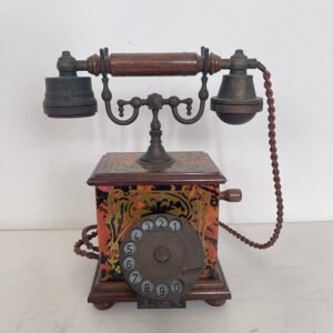 Telefono da Tavolo d'Epoca in Stile Boulle – Legno e Ottone