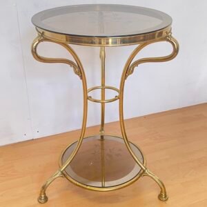 Tavolino con Base in ottone Dorato e Piano in Vetro Decorato, anni '90