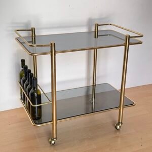 Carrello Bar Vintage in Ottone e Vetro Fumé – "Golden Lounge"