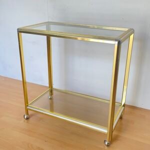 Carrello Bar Moderno in Ottone e Vetro – Stile Hollywood Regency Anni '70