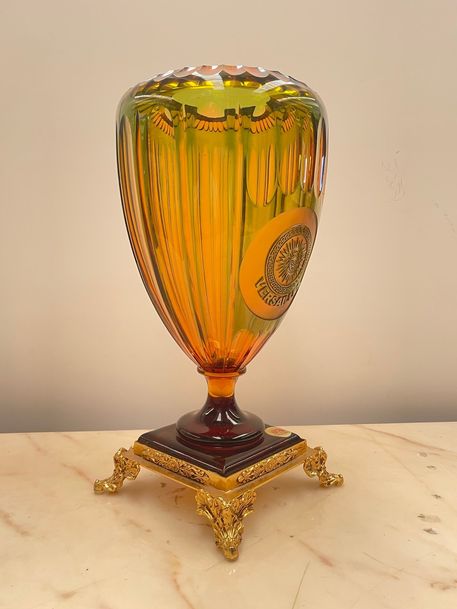 Splendido Vaso in Cristallo Versace con Base Dorata. Italia, anni '70 - Image 3