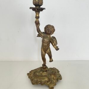 Candeliere vintage in Bronzo Dorato con Putto - Stile Barocco