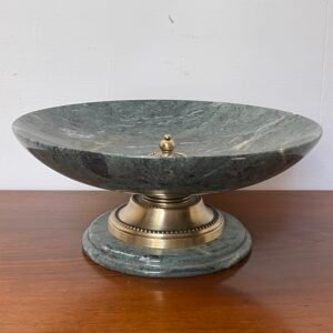 Piatto da Centro in Marmo Verde con Base in Bronzo, Italia, anni '90