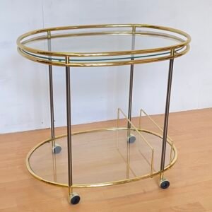 Carrello Bar Mid-Century in Ottone e Vetro, anni '70