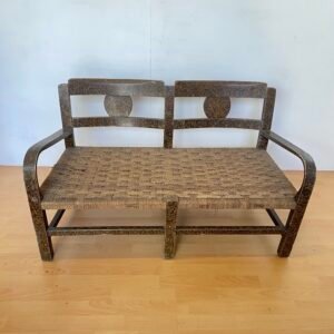 Panchetto Lounge Anni '50 con Schienale Circolare e Seduta Intrecciata