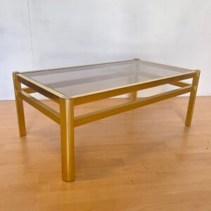 Tavolino da Salotto in Ottone e Vetro Fumé, anni '70 – "Linea Dorata"