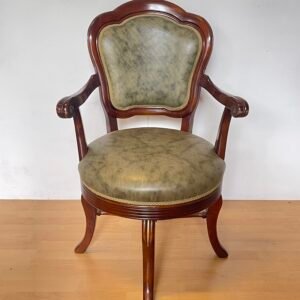 Poltrona Girevole Classica in Legno Massello ed Ecopelle Verde – Stile Elegante