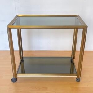 Carrello Bar Vintage in Ottone e Vetro Fumé – Stile Hollywood Regency