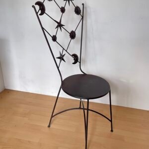 Sedia in Ferro Forgiato con Motivi di Sole e Luna, Italia, anni '50