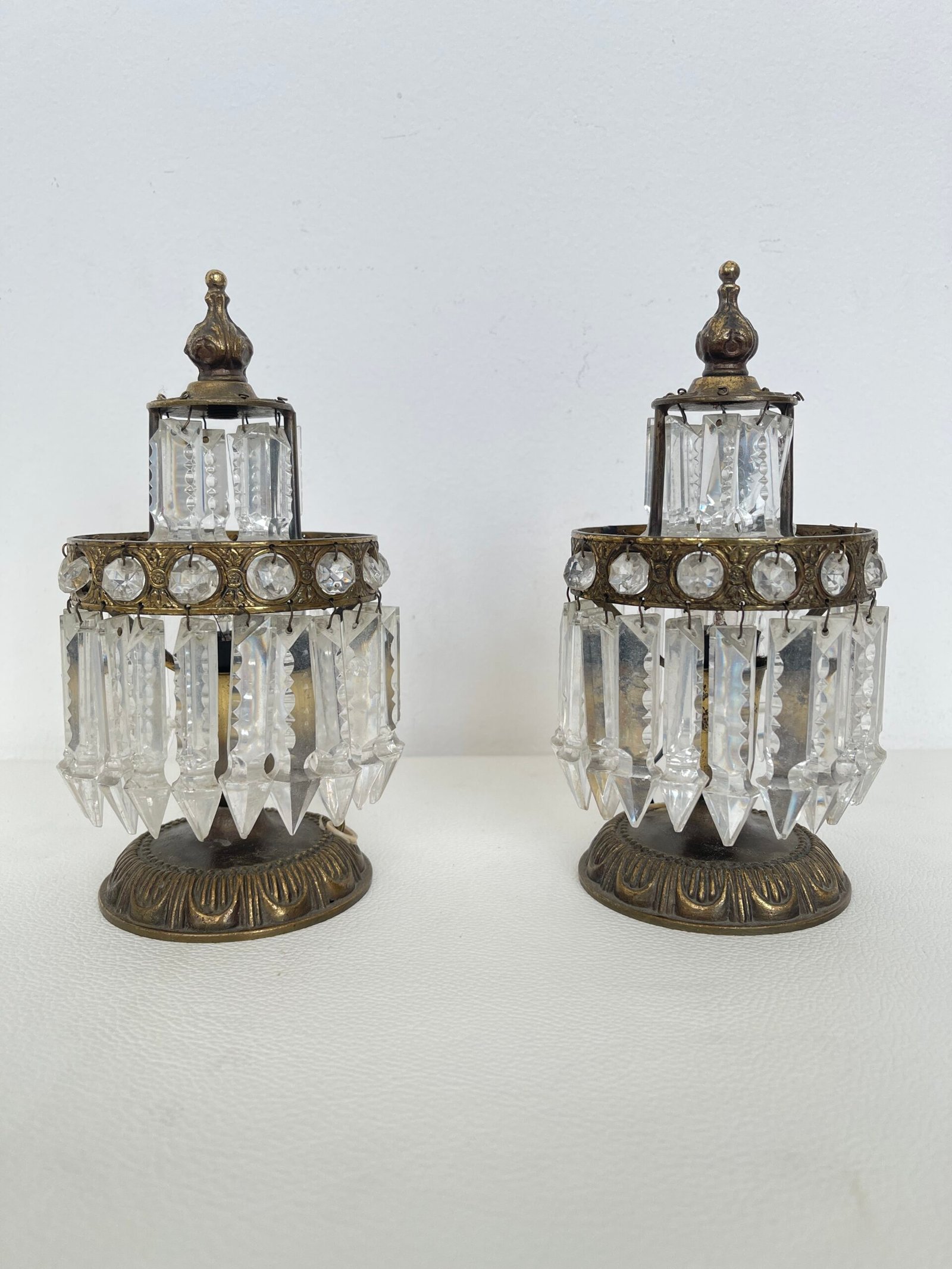 Coppia di Lampade Vintage in Stile Impero con Cristalli, Italia, anni '70