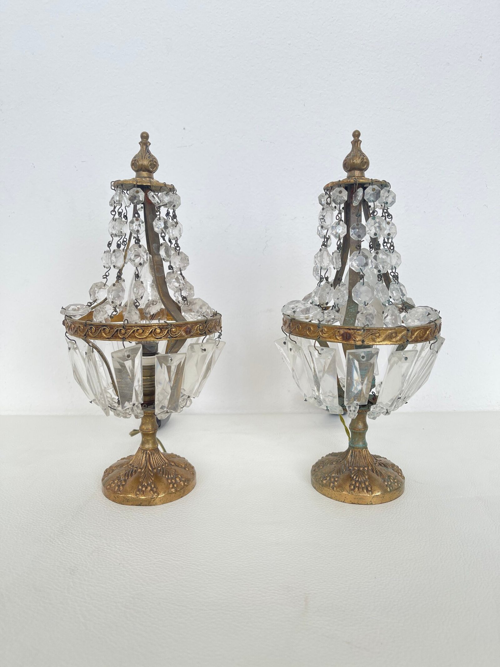 Coppia di Lampade Vintage con Cristalli - Eleganza Dorata