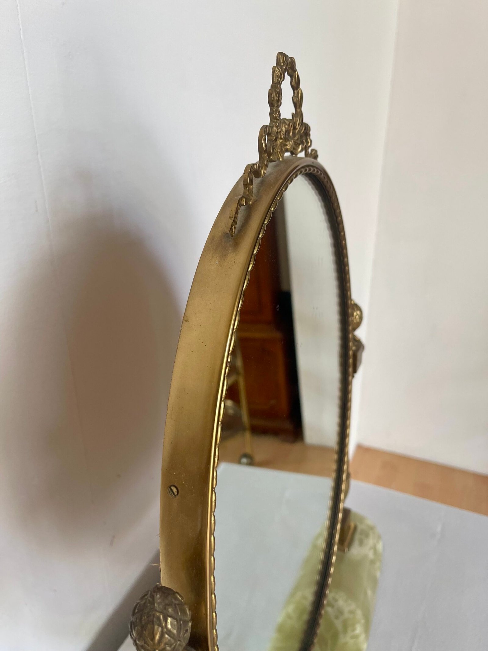 Specchio da tavolo in ottone con base in onice - Image 5